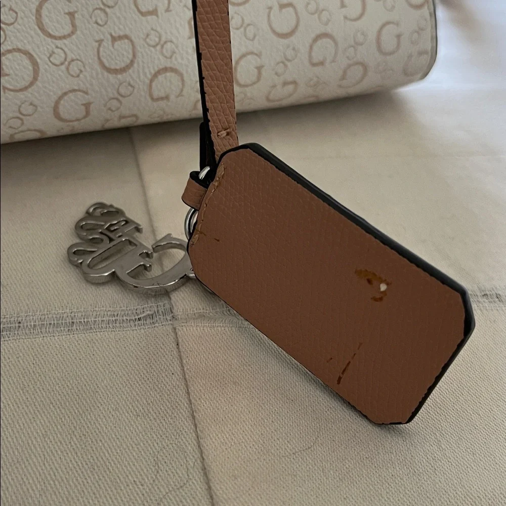 GUESS Cream and Tan Logo Satchel with Removable Strap - Picture 9 of 10